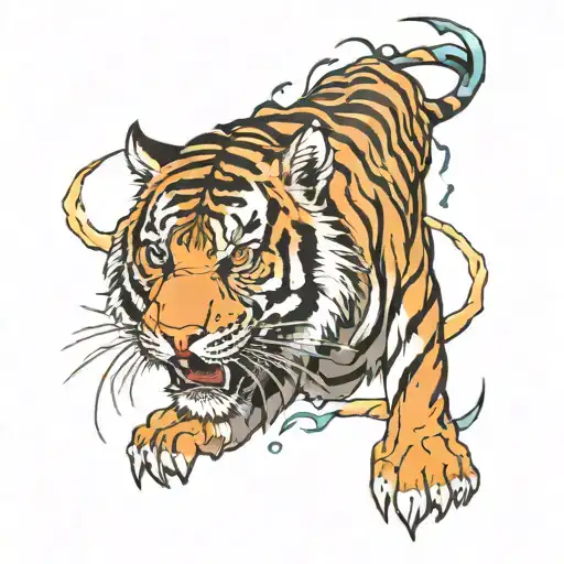 Tiger With Lightning Coming From Behind