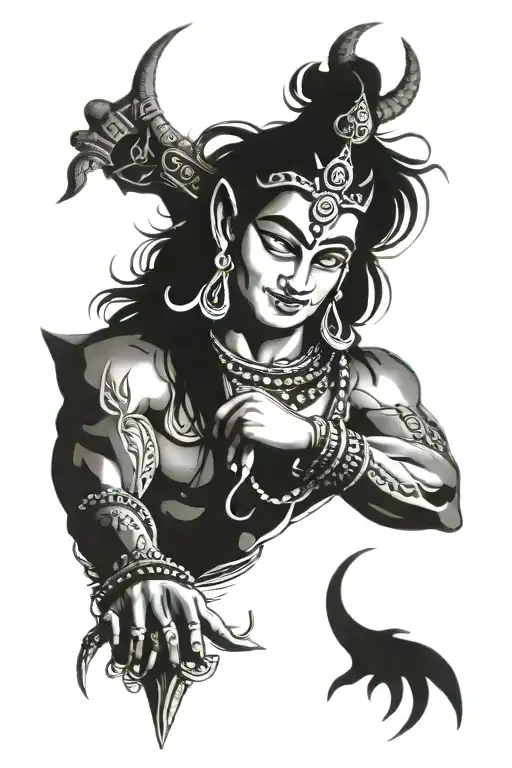 Shiva With Trisul Only Line Work