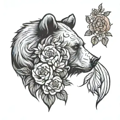 Bear Head With Flowers