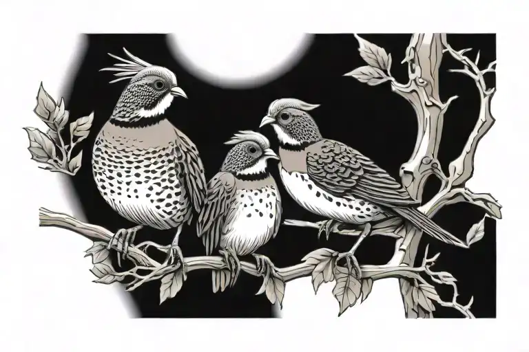 Mother Gambel Quail And Two Baby Quail In A Line