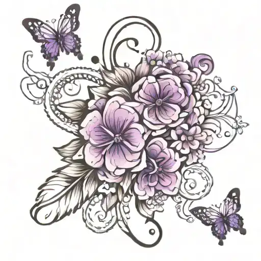 Dog Paw Prints With Purple Butterfly And A Floral Cross