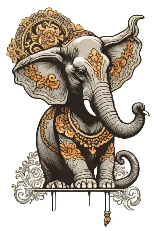 Elephant With Plate On Head Profile Holding