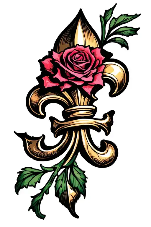 Fleur De Lis W Single Rose Intertwined