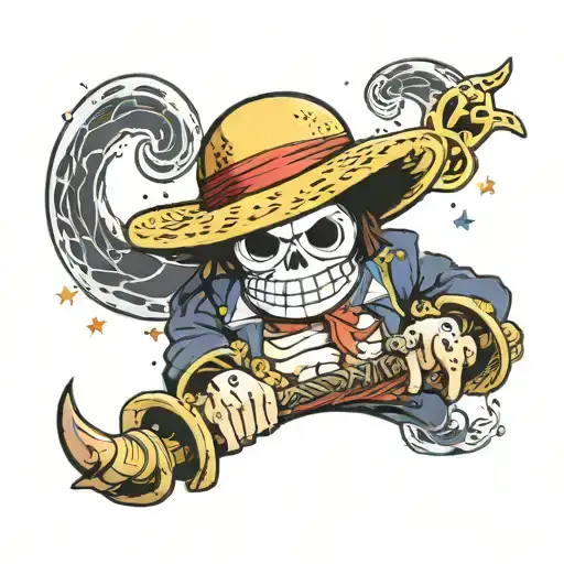 One Piece Strawhat Handing Off A Moon That Has A Jojo Star On It