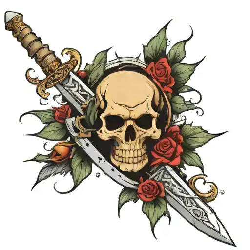 A Long Sword With A Skull On Top And Thorns Wrapped Around The Sword