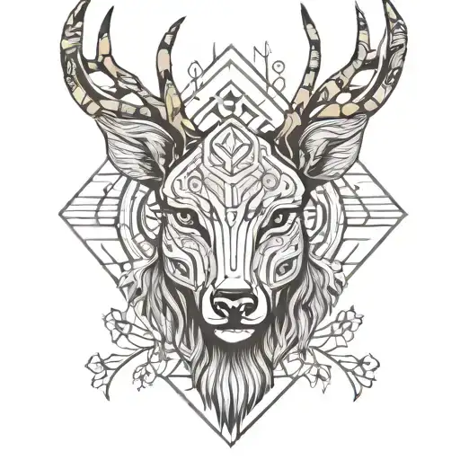 Forest Blackout Black Symmetrical Geometric Deer Face