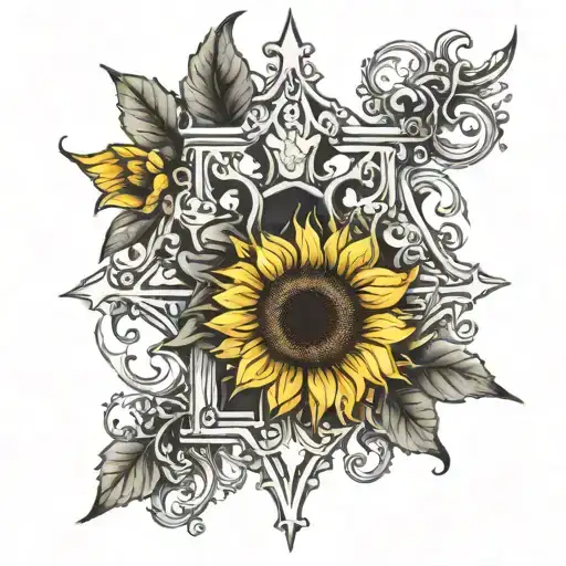 Sunflower Behind Cross Surrounded