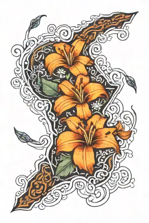 Africa Outlined Tattoo Design Featuring Lily Flowers And Starts
