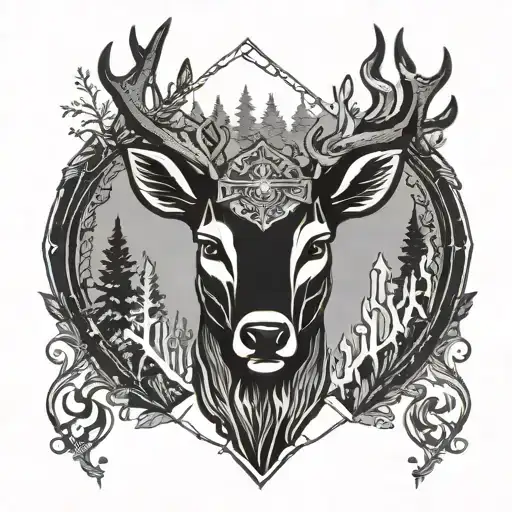 Forest Blackout Symmetrical Geometric Deer Face