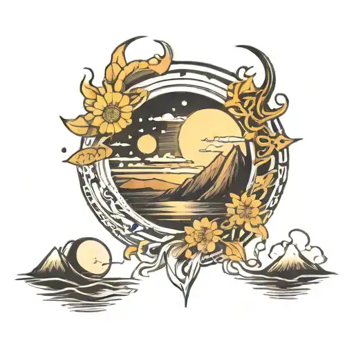 Moon Sun Mountains Sea