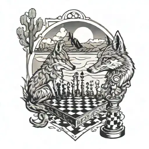 Will E Coyote Playing Chess On A Desert Landscape
