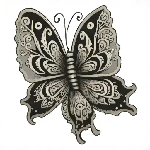 A Black-grey Portrait Of A Mariposas With Intricate Patterns On Its Wings