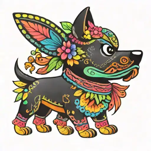 A Vibrant And Colorful Mexican Alebrije Of A Xolo Dog