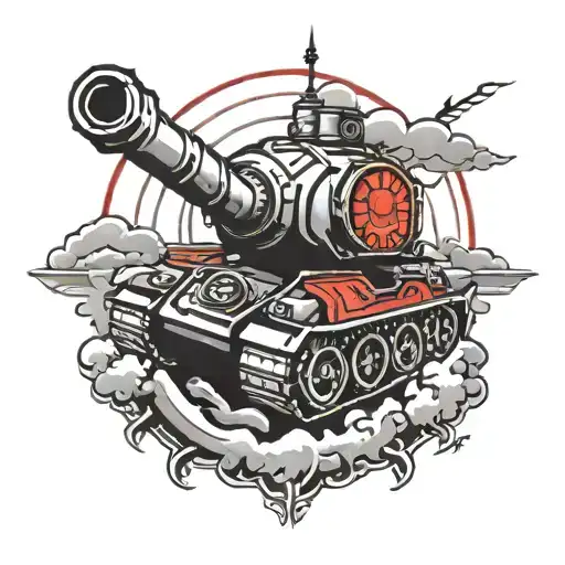 A Red Sun With A Tank Shape