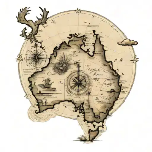 Old Map Of Australia With A Compass