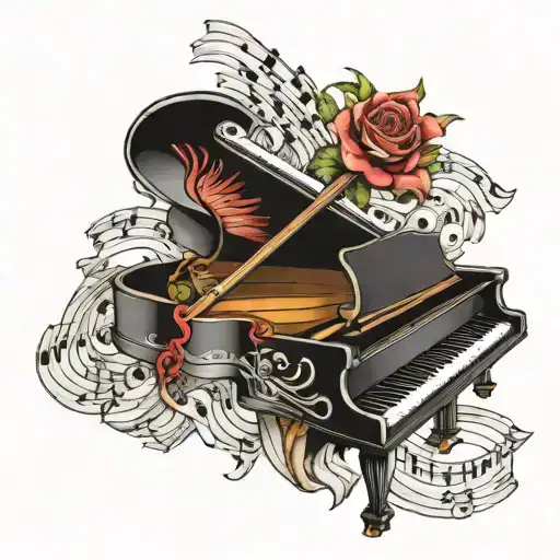 Piano Keys Under The Skin Surrounded With Sheet Music