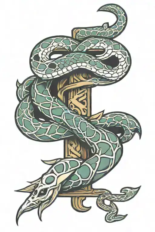 Snake Wrapped On A Cross