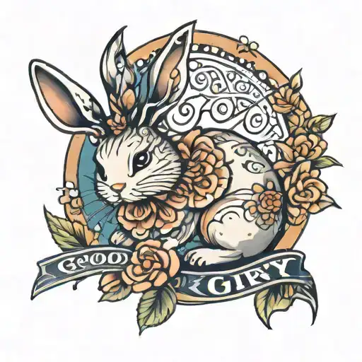 A Bunny Tattoo With The Word Good Girl Or Good Little Bunny