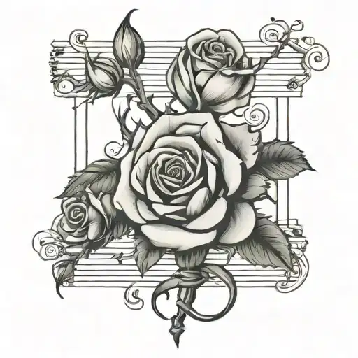 Music Sheet With Roses Intertwined