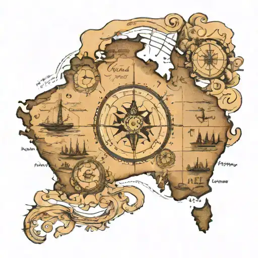 Old Map Of Australia With A Compass Surrounded