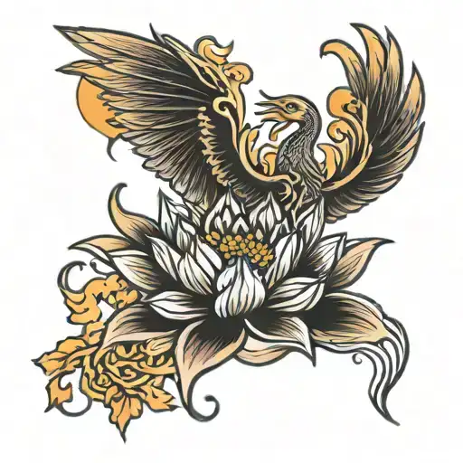 Phoenix Rising Lotus Flower And Ahnk