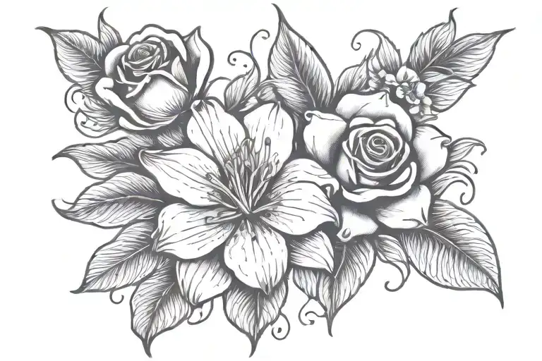 Rose And Lilly Flower No Leaves And Fingerprint Heart