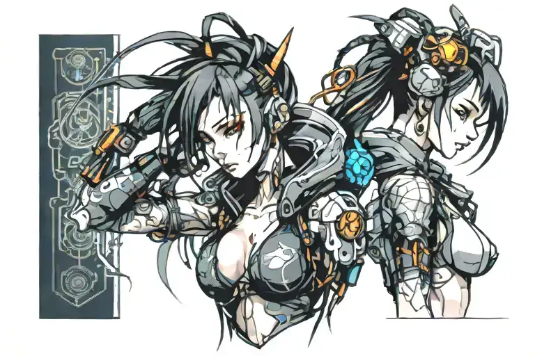 Cyberpunk Anime Girl Front View