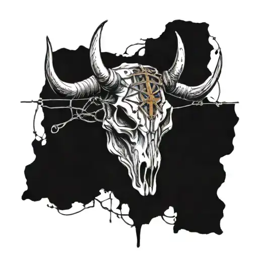 Bull Skull With Barb Wire Wrapped