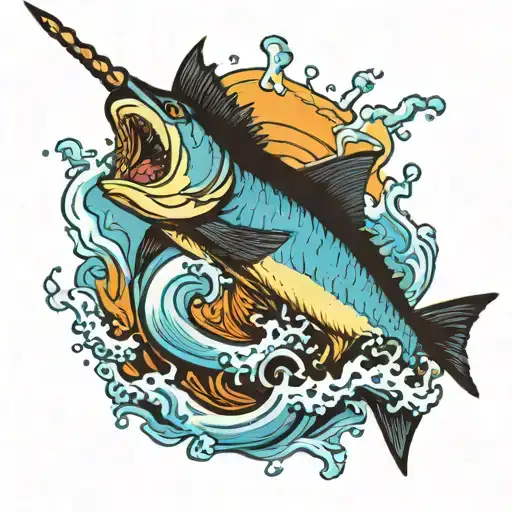 Marlin Jumping Out Of Water With Beer Can On Beak