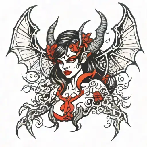 Demon Succubus Tattoo Stencil Linework