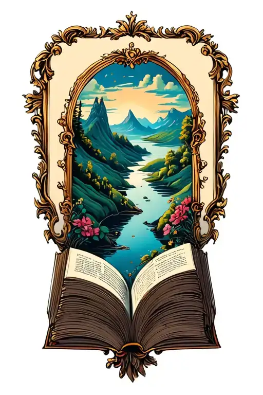 Open Book Below Hillside Simple Baroque Frame