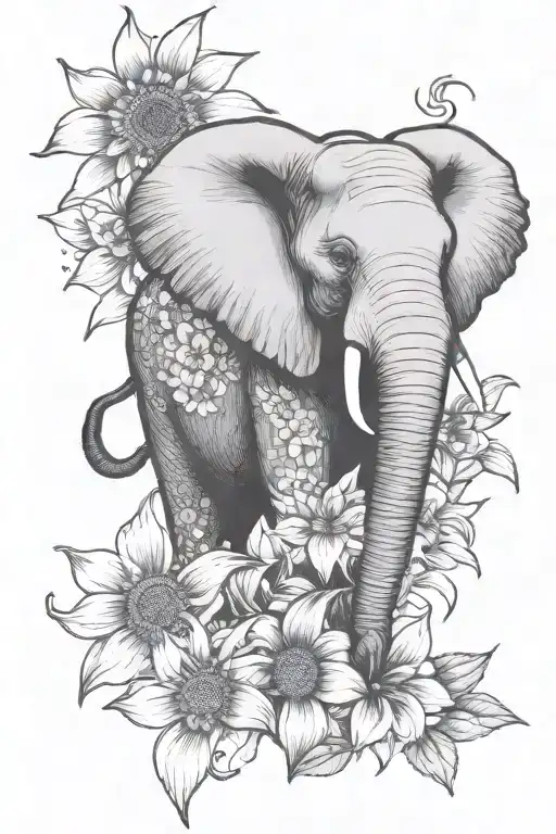 Elephant With Lily And Sunflower