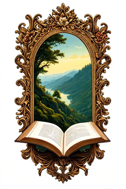 Open Book Below Hillside Baroque Frame