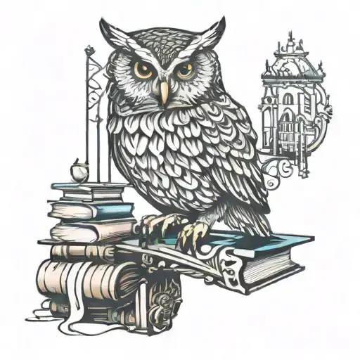 Owl Sitting On A Bridge That Is Made Of Books