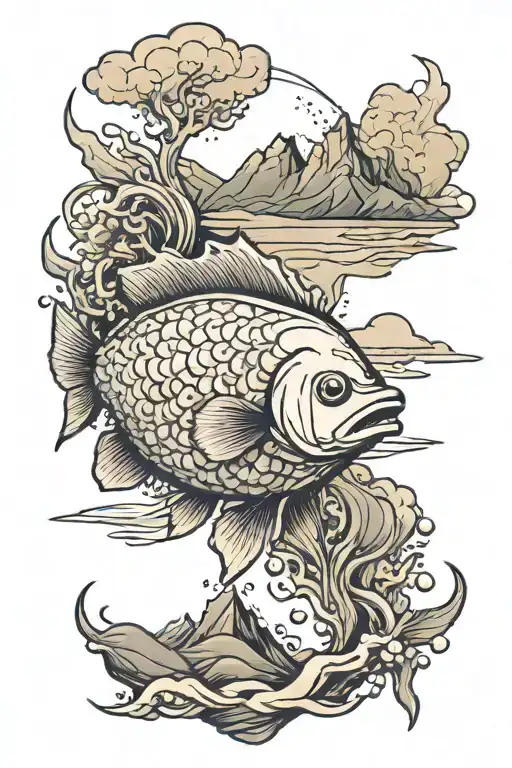 Fish With Mountains Inside Body Made
