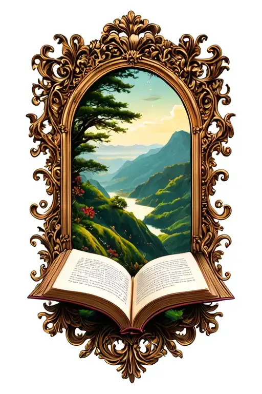 Open Book Below Hillside Baroque Frame