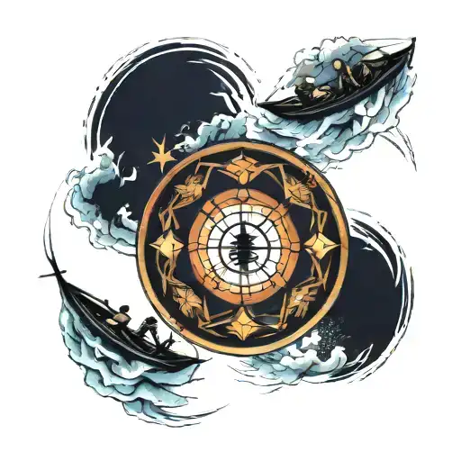 6 Men In 6 Boats Positioned In Circle Formation On The Water