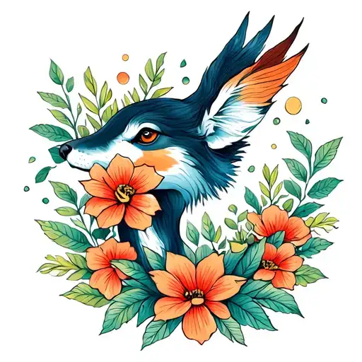 Nature Tattoo With Animals And Flowers