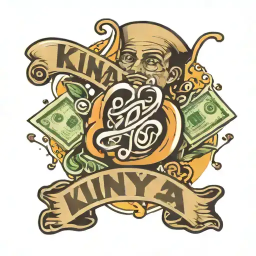 Kinya Name Tattoo Featuring Money Falling With A Frase