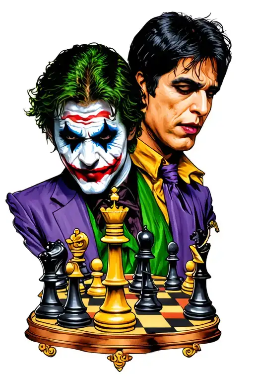 Jared Letto Joker And Tony Montana Surrounded By Chess Pieces