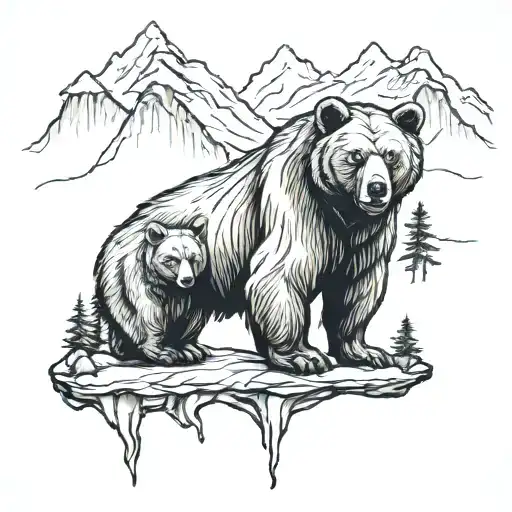 Big Bear Following Little Bear Into Mountains