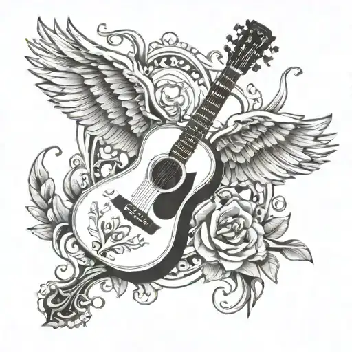 Acoustic Guitar With Wings Spread