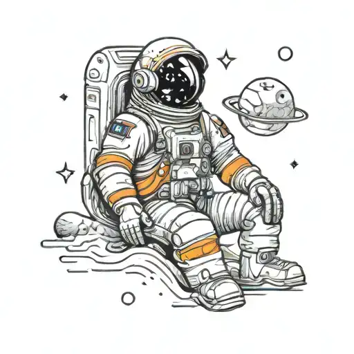 Astronaut Looking Melancholy At Kids Playing In Space