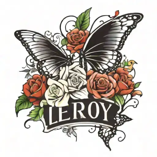 The Name Leroy With Butterflies Rose And Lilys Surrounding