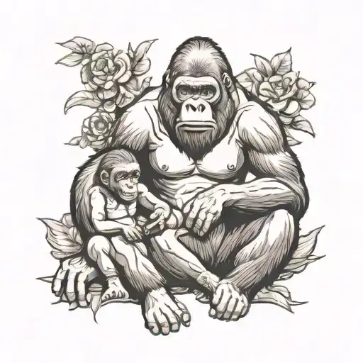 Gorilla With Children Sitting