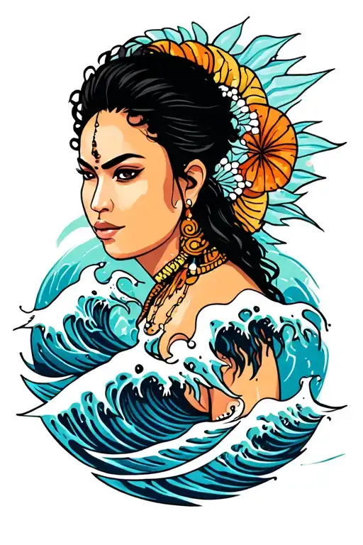 Samoan Tribal With Ocean Waves