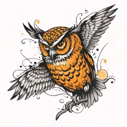 Owl Orange Black Watercolour