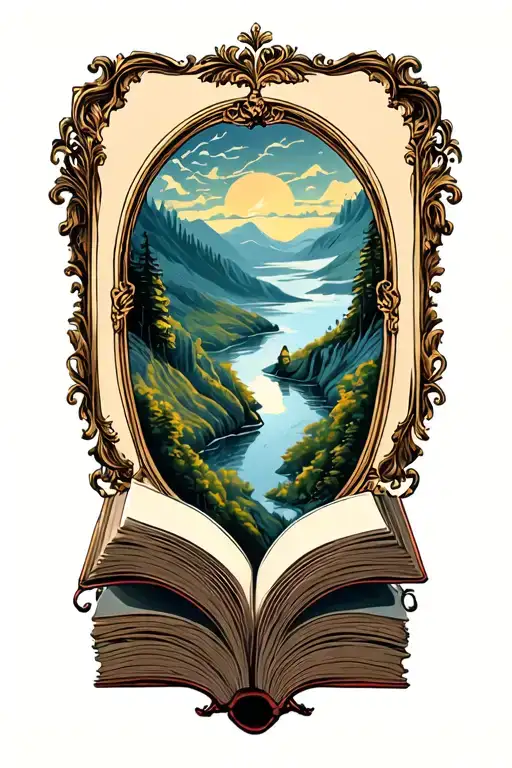 Open Book Below Hillside Simple Baroque Frame