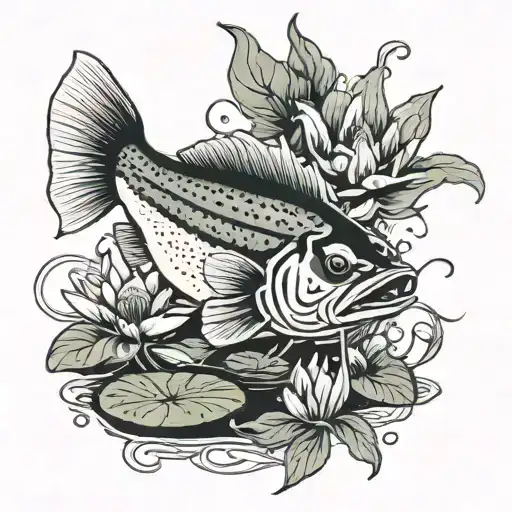 Lily Pad Flower And Large Mouth Bass