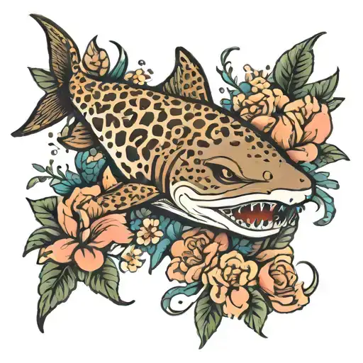 Leopard Shark With Floral Aspects Around It